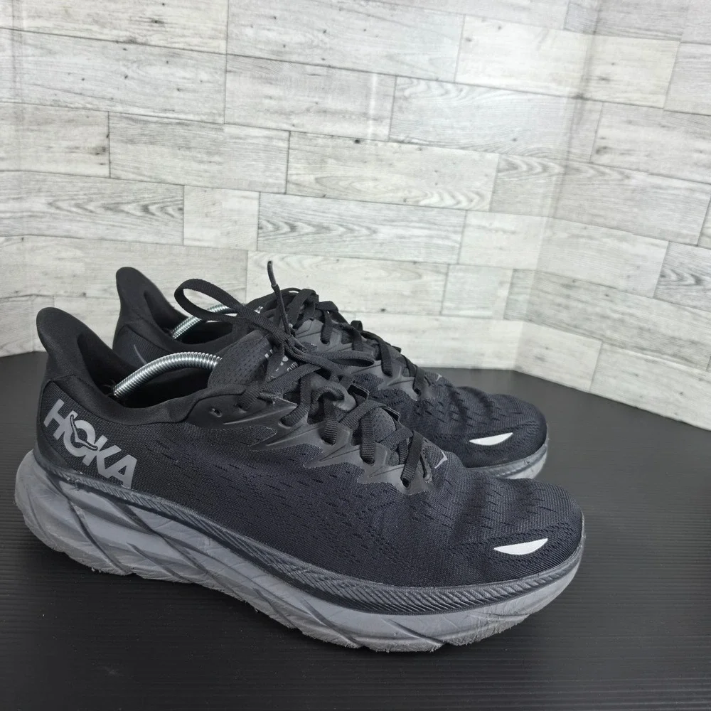 Hoka One One Clifton 8 Mens 13D Black Running Shoes 1119393 BBLC Low Top Sneaker